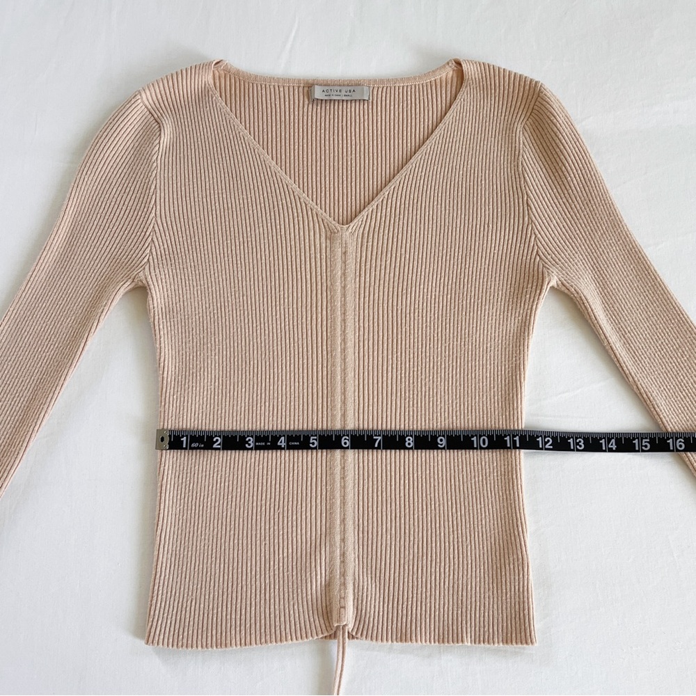 Active USA Ruched Long Sleeve Ribbed Top | Tan | Size S | NWOT - Picture 10 of 11